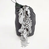 mina perhonen drop pochette forest parade aca9012 羊革 刺繍レース ポシェット グレー ミドリ レディース ミナペルホネン【中古】6-0622G◎