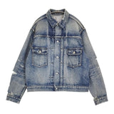New Manual #006 LV 2ND T-BACK JACKET 定価81400円 ダメージ加工 デニムジャケット インディゴ ブルー メンズ ニューマニュアル【中古】6-0704M♪