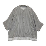 Leilian 洗えるデザインブラウス ストライプ ポリエステル 13+ カタログ掲載 定価35200円 26SS アッシュグレー ホワイト レディース レリアン【中古】6-0704S♪