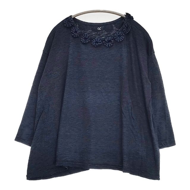 45R/45rpm フラワーモチーフ インディゴ 長袖Tシャツ カットソー ロン