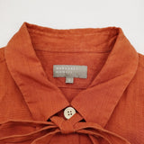 MARGARET HOWELL サンプル品 リネン 578-7152030 サイズ2 リボン付き 半袖シャツ オレンジ 朱色 レディース マーガレットハウエル【中古】6-0707S♪