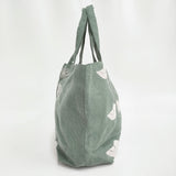 mina perhonen 美品 tori to hana 鳥と花 刺繍 パニーニバッグ ys9897 リネン トートバッグ グリーン レディース ミナペルホネン【中古】6-0704G♪