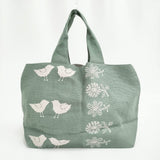 mina perhonen 美品 tori to hana 鳥と花 刺繍 パニーニバッグ ys9897 リネン トートバッグ グリーン レディース ミナペルホネン【中古】6-0704G♪
