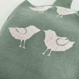 mina perhonen 美品 tori to hana 鳥と花 刺繍 パニーニバッグ ys9897 リネン トートバッグ グリーン レディース ミナペルホネン【中古】6-0704G♪