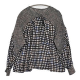 mina perhonen minamo ミナモ プリント 格子チェック シルクウール ギャザーブラウス サイズ40 定価50600円 ブラウス シャツ ブルー ブラック レディース ミナペルホネン【中古】6-0704M♪
