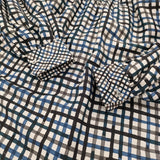 mina perhonen minamo ミナモ プリント 格子チェック シルクウール ギャザーブラウス サイズ40 定価50600円 ブラウス シャツ ブルー ブラック レディース ミナペルホネン【中古】6-0704M♪