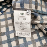 mina perhonen minamo ミナモ プリント 格子チェック シルクウール ギャザーブラウス サイズ40 定価50600円 ブラウス シャツ ブルー ブラック レディース ミナペルホネン【中古】6-0704M♪