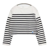 ORCIVAL ハーフ丈 サイドスリット IP42-02 ショート丈 ボーダー 長袖Ｔシャツ カットソー ロンＴ ホワイト ネイビー レディース オーシバル/オーチバル【中古】6-1003M∞