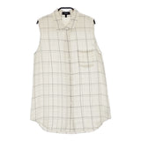 theory TILE PRINT YARINE TS TILE PRINT シルク ノースリーブシャツ チェック柄 ブラウス シャツ アイボリー ブラック レディース セオリー【中古】6-0711S△