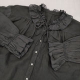 nest Robe リネンラミーフリルカラーブラウス 01241-1488 ブラウス シャツ ブラック レディース ネストローブ【中古】6-0822M∞