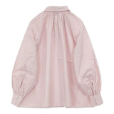UNITED ARROWS ギャザーボリュームシャツカラーブラウス 定価19800円 コットン 日本製 ブラウス シャツ ピンク レディース ユナイテッドアローズ【中古】6-0823M∞