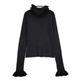 dahl’ia フリルプルオーバー 定価24200円 セーター ニット 25AW ブラック レディース ダリア【中古】6-0918T♪