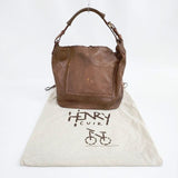 HENRY CUIR 犬 花 CANE刺繍 レザー ショルダーバッグ ブラウン レディース アンリークイール【中古】6-1001G∞