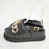UNITED ARROWS ビッグチェーン バックストラップ サンダル 8479 サイズ37 サンダル クロ ゴールド レディース ユナイテッドアローズ【中古】6-0713S◎