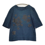 45R/45rpm コットン インディゴお花プリント サイズ3 日本製 五分袖 Ｔシャツ カットソー ネイビー レディース フォーティーファイブアールピーエム【中古】6-0712S♪