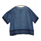 45R/45rpm 藍インドカディdeカットワークTシャツ 定価48400円 ブラウス シャツ ネイビー レディース フォーティーファイブアールピーエム【中古】6-0712S♪