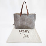 HENRY CUIR レザー 犬刺繍 CANE ショルダーバッグ トートバッグ グレージュ レディース アンリークイール【中古】6-1012G∞