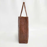 HENRY CUIR レザー シワ加工 自転車刺繍 トートバッグ ブラウン レディース アンリークイール【中古】6-1010G∞