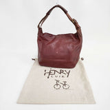 HENRY CUIR 犬刺繍 CANE レザー ショルダーバッグ ワインレッド レディース アンリークイール【中古】6-1012G∞