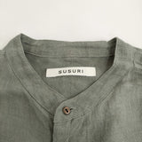 susuri リネンハルシャツ サイズ2 25-351 定価42900円 バンドカラー ブラウス シャツ 25SS ブルーグレー レディース ススリ【中古】6-0721M♪