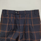 BERNARD ZINS BELLECHASSE ポルトガル製 シアサッカー チェック スラックス パンツ ネイビー ブラウン メンズ ベルナール ザンス【中古】6-0804M♪