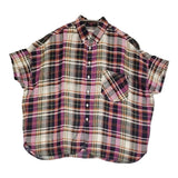 BEAMS BOY リネンチェックボタンダウンシャツ 定価7788円 半袖シャツ ピンク ネイビー レディース ビームスボーイ【中古】6-0717S♪