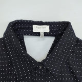 harlyn ドット柄 刺繍 バックVネック ポリエステルレーヨン サイズS ブラウス 半袖シャツ ネイビー ホワイト レディース ハーリン【中古】6-0828S△