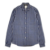 maillot ボタンダウン チェック サイズ0 コットンリネン 日本製 長袖シャツ ネイビー ブルー レディース マイヨ【中古】6-1005M∞