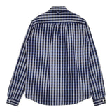 maillot ボタンダウン チェック サイズ0 コットンリネン 日本製 長袖シャツ ネイビー ブルー レディース マイヨ【中古】6-1005M∞
