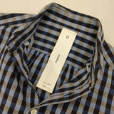 maillot ボタンダウン チェック サイズ0 コットンリネン 日本製 長袖シャツ ネイビー ブルー レディース マイヨ【中古】6-1005M∞