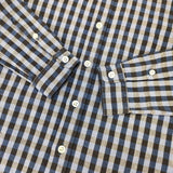 maillot ボタンダウン チェック サイズ0 コットンリネン 日本製 長袖シャツ ネイビー ブルー レディース マイヨ【中古】6-1005M∞