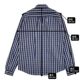 maillot ボタンダウン チェック サイズ0 コットンリネン 日本製 長袖シャツ ネイビー ブルー レディース マイヨ【中古】6-1005M∞
