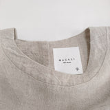 MAGALI ボーダーリネンギャザースリーブプルオーバー 定価23100円 日本製 ブラウス シャツ ベージュ ブラック レディース マガリ【中古】6-0724S♪