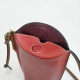LOEWE ゲートポケットレザーショルダーバッグ アナグラムロゴ ショルダーバッグ レッド ブラウン レディース ロエベ【中古】6-0724G♪