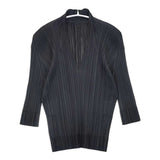 PLEATS PLEASE ISSEY MIYAKE プリーツ加工 ブラウス プルオーバー サイズ4 ポリエステル 七分袖 Ｔシャツ カットソー ブラック レディース プリーツプリーズ【中古】6-0721M△