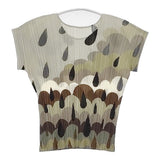 PLEATS PLEASE ISSEY MIYAKE プリーツ加工 半袖ブラウス プルオーバー レインプリント 雫 サイズ3 ポリエステル 半袖Ｔシャツ カットソー カーキ グレー レディース プリーツプリーズ【中古】6-0721S△