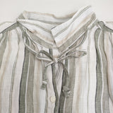 nest Robe リネンストライプチュニックシャツ リボン 01241-1038 ブラウス シャツ 24SS ホワイト カーキ レディース ネストローブ【中古】6-0724M♪