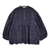 23区 【洗える】コットンエンブロイダリークロップドブラウス サイズ38 定価23100円 ブラウス シャツ 25SS ネイビー レディース ニジュウサンク【中古】6-0724M♪