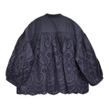 23区 【洗える】コットンエンブロイダリークロップドブラウス サイズ38 定価23100円 ブラウス シャツ 25SS ネイビー レディース ニジュウサンク【中古】6-0724M♪
