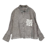 23区 【洗える】LIBECO クロップドシャツ 38 テープ刺繍 定価23100円 ブラウス シャツ 25SS ダークブラウンストライプ ホワイト レディース ニジュウサンク【中古】6-0806M♪