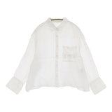 23区 【洗える】LIBECO クロップドシャツ 38 テープ刺繍 定価23100円 ブラウス シャツ 25SS ホワイト レディース ニジュウサンク【中古】6-0806M♪