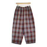 homspun ウールチェック ギャザーパンツ サイズM 定価26400円 222-3364 ステッチ イージー パンツ グレー レッド レディース ホームスパン【中古】6-0918T♪