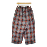 homspun ウールチェック ギャザーパンツ サイズM 定価26400円 222-3364 ステッチ イージー パンツ グレー レッド レディース ホームスパン【中古】6-0918T♪