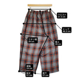 homspun ウールチェック ギャザーパンツ サイズM 定価26400円 222-3364 ステッチ イージー パンツ グレー レッド レディース ホームスパン【中古】6-0918T♪