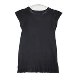 ISSEY MIYAKE A-POC INSIDE フレンチスリーブ Vネック メッシュ ストレッチ 日本製 サイズ2 チュニック ブラック レディース イッセイミヤケ エイポック インサイド【中古】6-0818S△