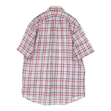 POLO チェック ボタンダウン コットンリネン トリコロールカラー サイズL 半袖シャツ ホワイト レッド ブルー レディース ポロ【中古】6-0818S△
