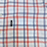 POLO チェック ボタンダウン コットンリネン トリコロールカラー サイズL 半袖シャツ ホワイト レッド ブルー レディース ポロ【中古】6-0818S△
