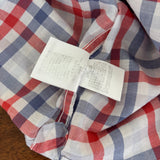 POLO チェック ボタンダウン コットンリネン トリコロールカラー サイズL 半袖シャツ ホワイト レッド ブルー レディース ポロ【中古】6-0818S△