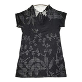 Haat ISSEY MIYAKE ボタニカル Vネック 半袖 サイズ2 チュニック ワンピース ブラック グレー レディース ハートイッセイミヤケ【中古】6-0806S♪