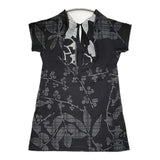 Haat ISSEY MIYAKE ボタニカル Vネック 半袖 サイズ2 チュニック ワンピース ブラック グレー レディース ハートイッセイミヤケ【中古】6-0806S♪